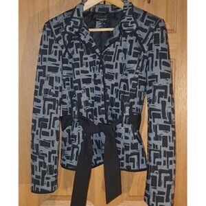 Sandro Sportswear Lined Jacket Belted Abstract Black Gray Print Button up Small
